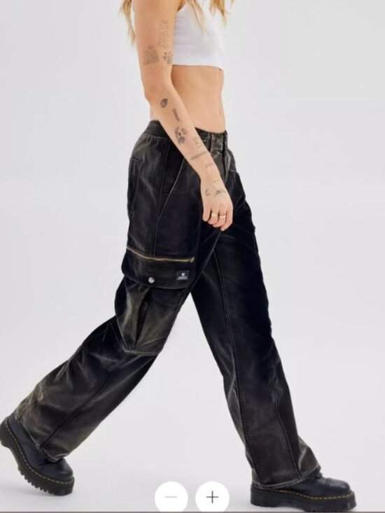 BDG Pants - Urban Outfitters BDG Black Velvet Flocked Cargo Pants Y2K Utility Grunge Size 26